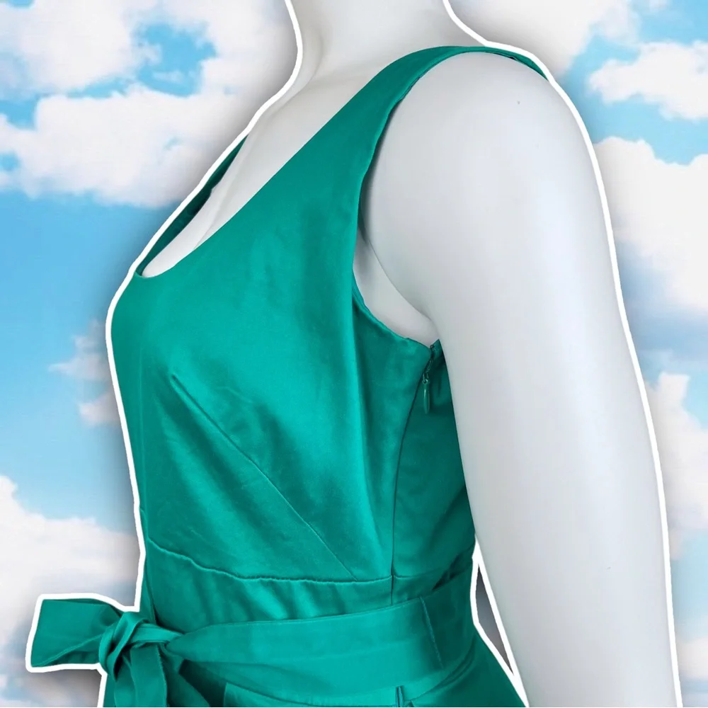 CALVIN KLEIN Square Neckline Sleeveless Belted Pleated Dress Christmas 50s Retro - Picture 7 of 12